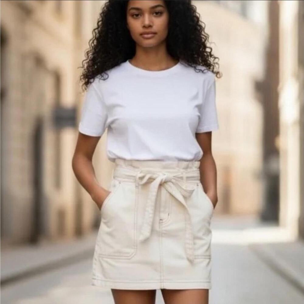 Free People Splendor In The Grass Skirt Womens 6 Ivory Paperbag Tie Waist Linen